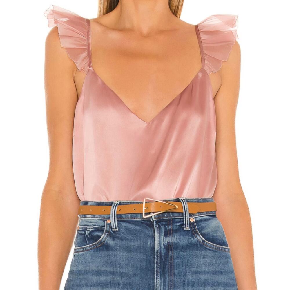 CAMI NYC Silk Kat Cami Pink Top Women Medium Flutter Sleeve VNeck Tank Charmeuse